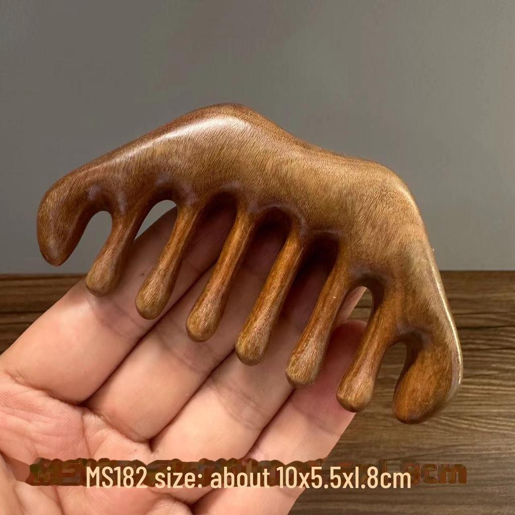 Green Sandalwood Carved Portable Scalp Massage Comb for Women