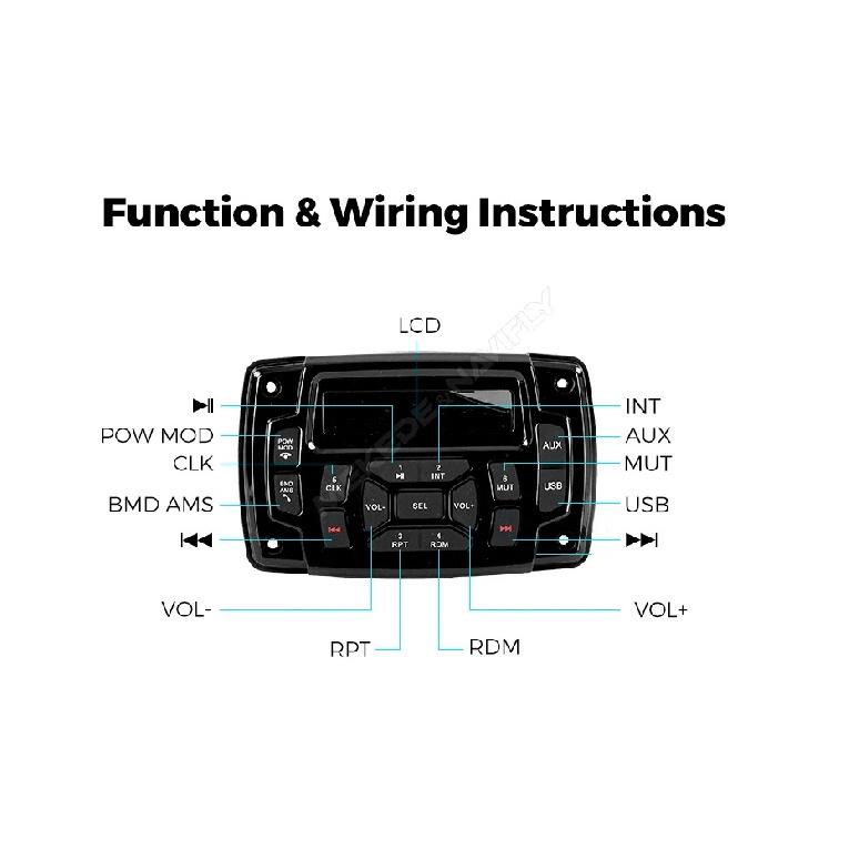 Marine Stereo Boat Radio FM AM Digital Media Audio IP66 Waterproof MP3 Player for Yacht Gauge ATV UTV Cart 4*50W Wireless BT5.0