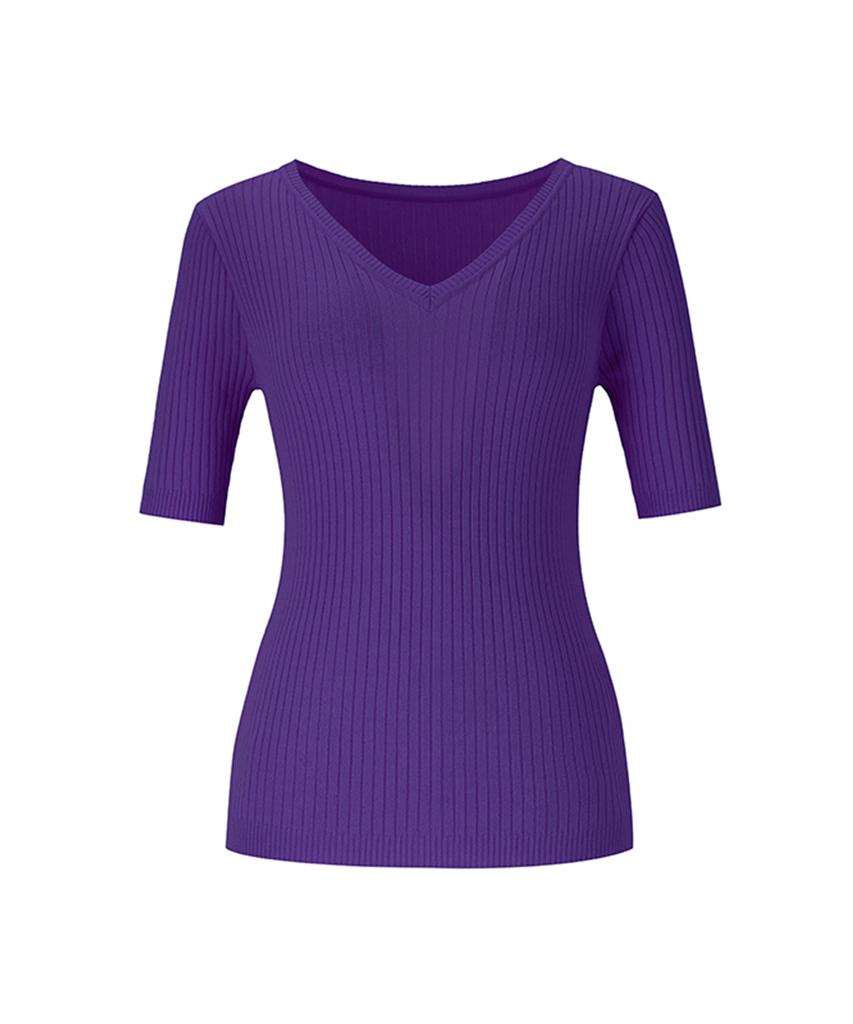 SOUP V-Neck Slim Crop Sleeve Knit (Oy5Skc1)