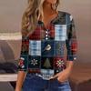 Women's Fashion Casual Christmas Print V-Neck 3/4 Sleeve Button T-Shirt Top