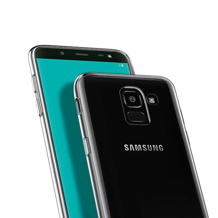 Case and Neck Strap for Samsung Galaxy J6 2018 J600 - Transparent Soft TPU Adjustable Black Cord Phonillico®