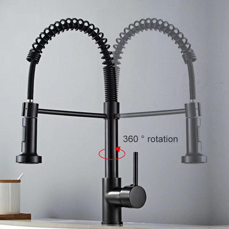 Black Kitchen Sink Faucet One Handle Spring Hot and Cold Water Tap Deck Mounted Bathroom Matte Black Kitchen Crane