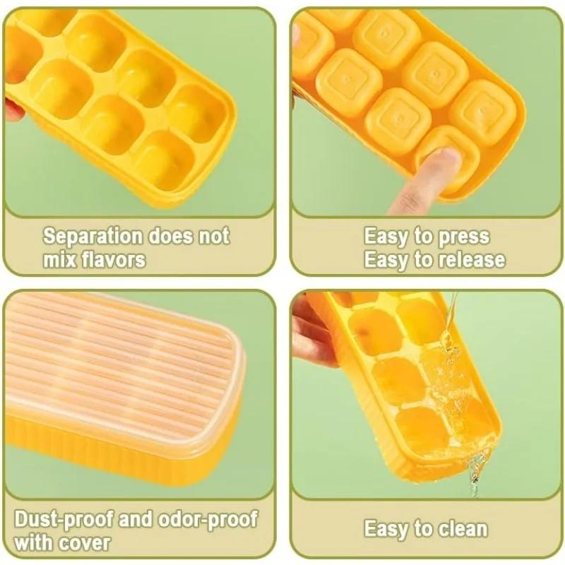 1-4PCS Food Grade Silicone Ice Cube Tray Lid Popsicle Maker Mold Food Freezer Storage Easy Release Soft Ice Tray for Kitchen