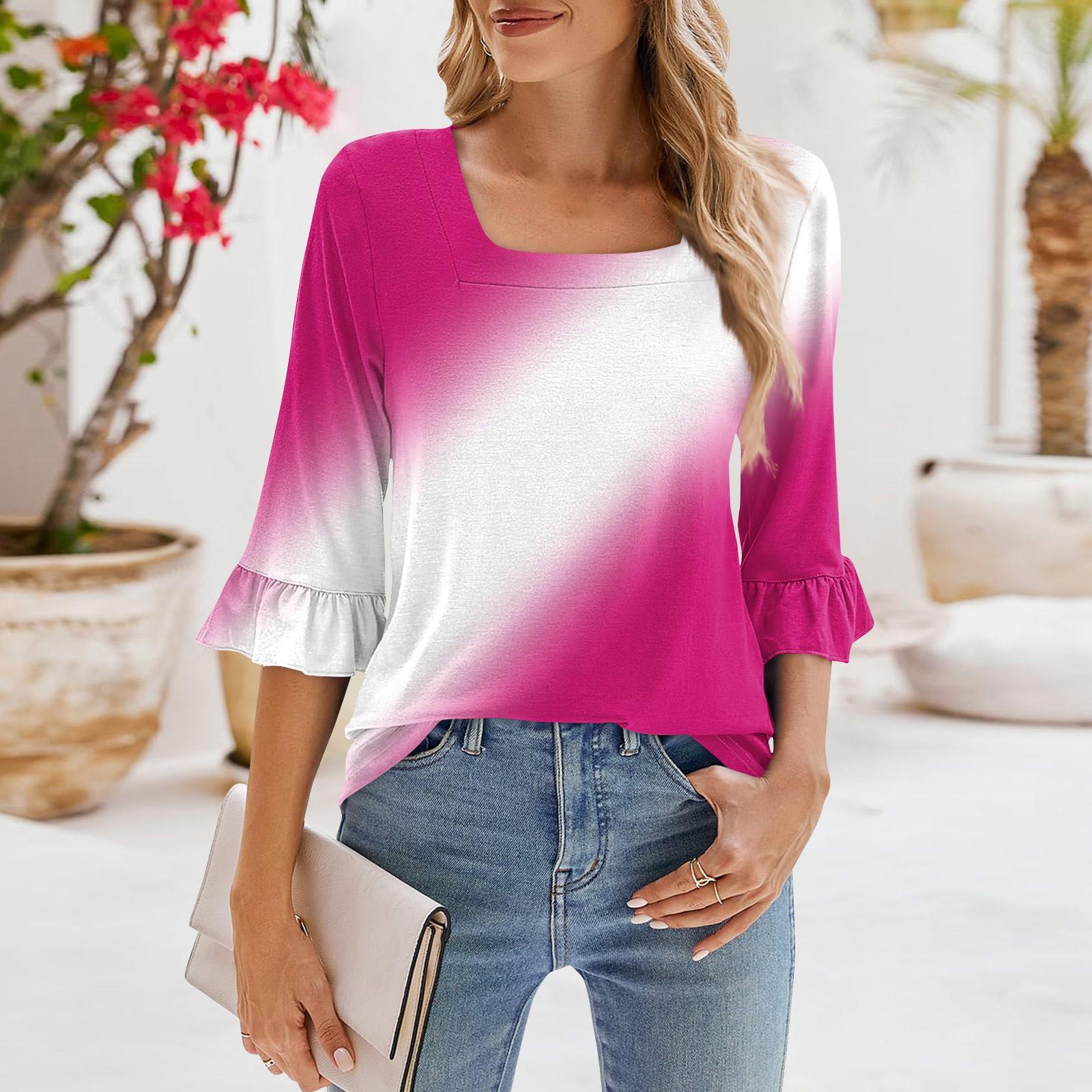 

Женские повседневные топы с рукавами 3/4, летние футболки с квадратным вырезом, свободные туники с рюшами, блузки-туники XXXL