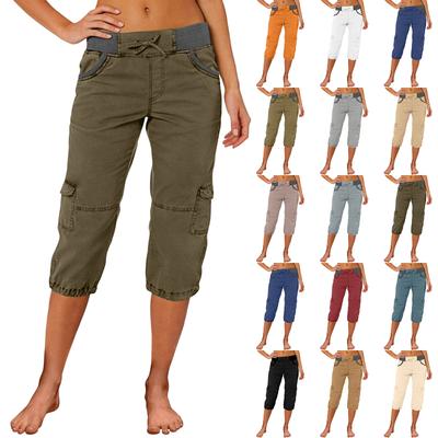 Damen Cargo Capri-Hose mit Kordelzug in der Taille, mehreren Taschen, lockerem Schnitt, lässiger entspannter Passform, verkürzte Hose für Outdoor und tägliches Tragen
