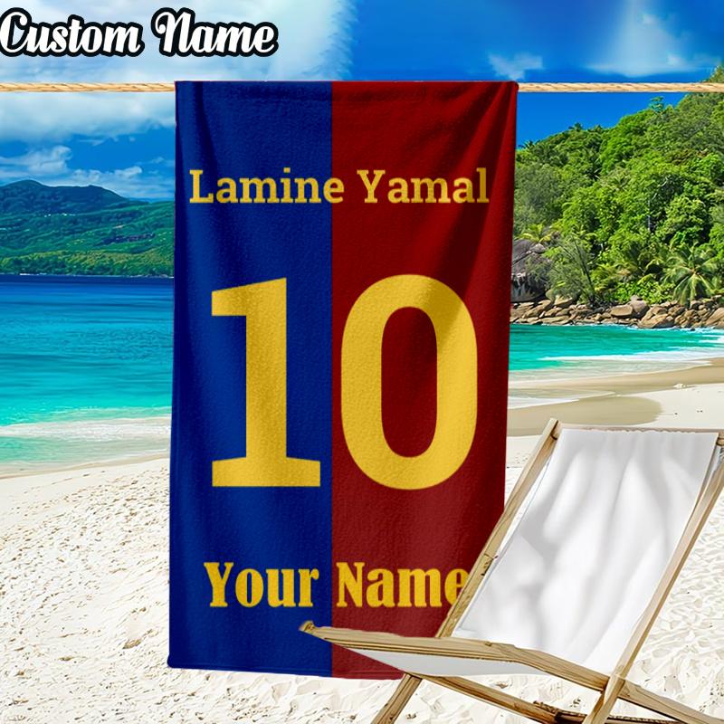 Custom Name Number 10 Jersey Beach Towel - Soft, Ultra-Absorbent Microfiber, Lightweight, Perfect for Beach, Parties, Travel, Camping