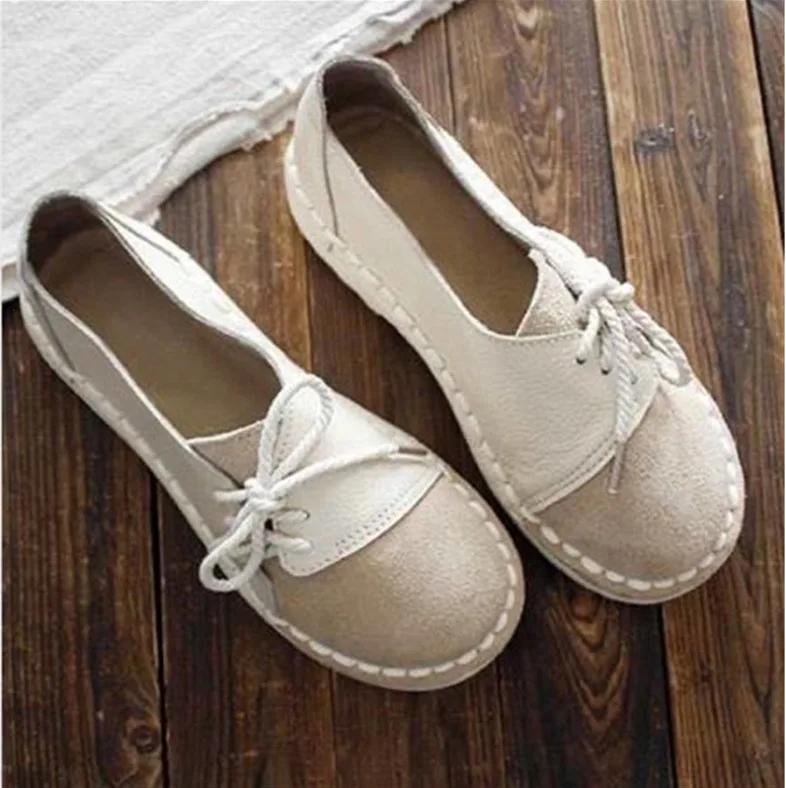 Retro Lace Up Non Slip Casual Women Flats Slip On Half Drag Round Toe Women Flats Spring Autumn Sneakers Ladies Women Shoessui98