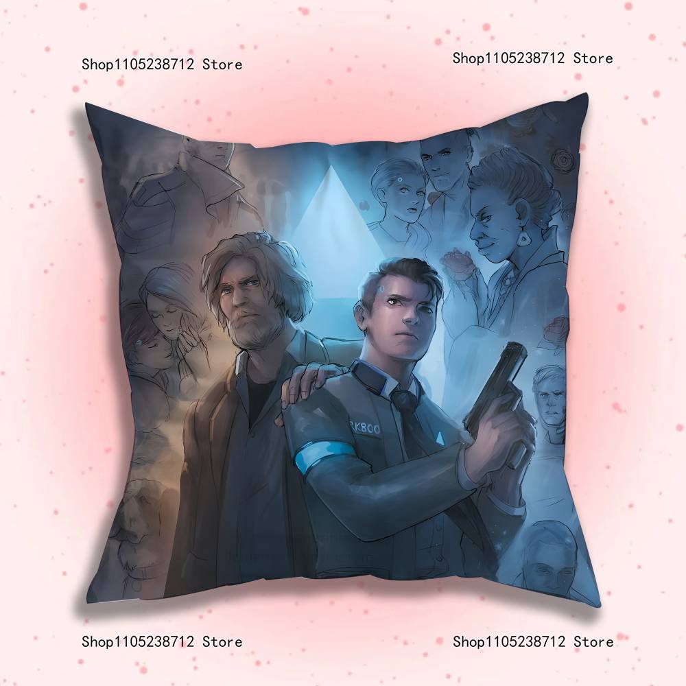 Popular Game Hank and Connor Pillow Covers Cartoon Sofa Decorative Home Double-sided Printing Short Plush Cute Cushion Cover