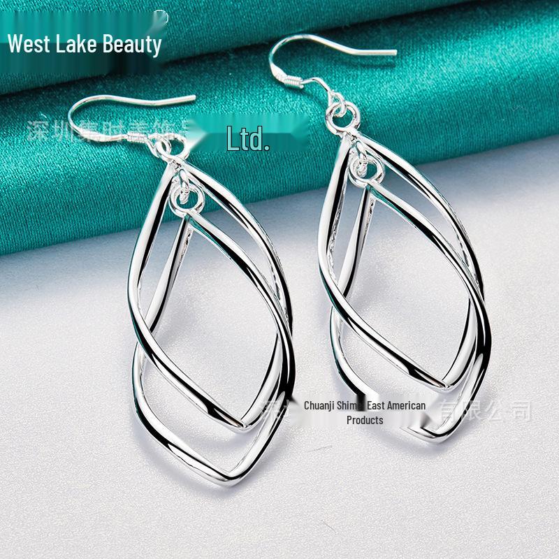 

Серьги-подвески из стерлингового серебра в форме ромба и двойного круга для женщин