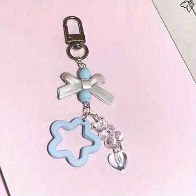 Cute Plush Cat Paw Pendant Key Chain Sweet Star Pink Heart Bowknot Mobile Phone Pendant Acrylic Chain Keychain