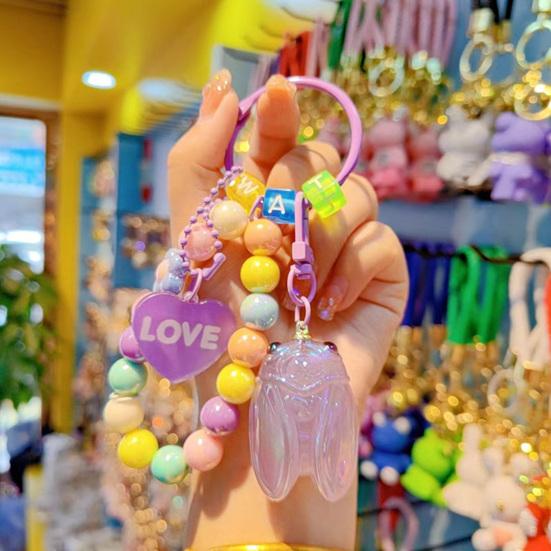 Keychain Strong Load-Bearing Macaron Color Beads Key Chain with Glitter Cicada Pendant Portable Anti-Lost Mobile Phone Chain Bag Hanger