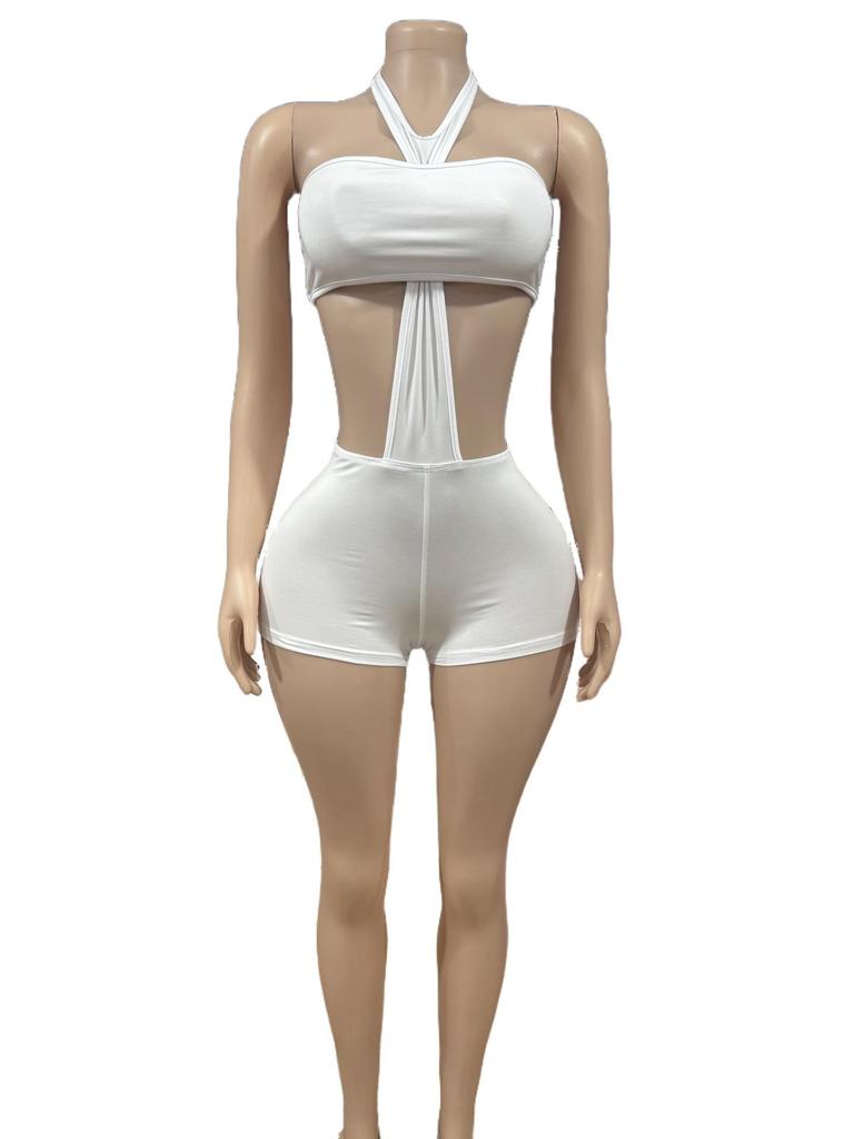 Europäisches & Amerikanisches Schlank geschnittenes Neckholder Bandeau Shorts Mode Set für Damen