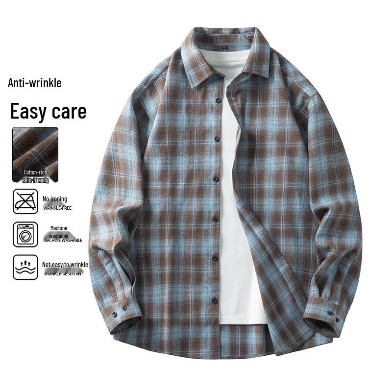 Мужская повседневная клетчатая рубашка с длинным рукавом MEDE Весна Осень M