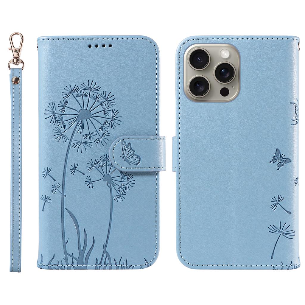 For iPhone 15 Pro Leather Case Wallet Phone Cover Dandelion Imprint