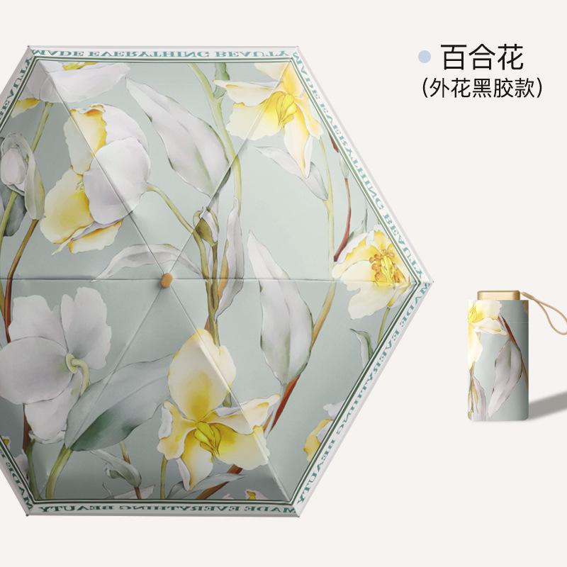 New Flat 60% Fold Pocket Umbrella, Sun Card Umbrella, Gold Glue Sun Protection and Anti-parasol, Small Fresh Umbrella, Women's Folding Umbrella.