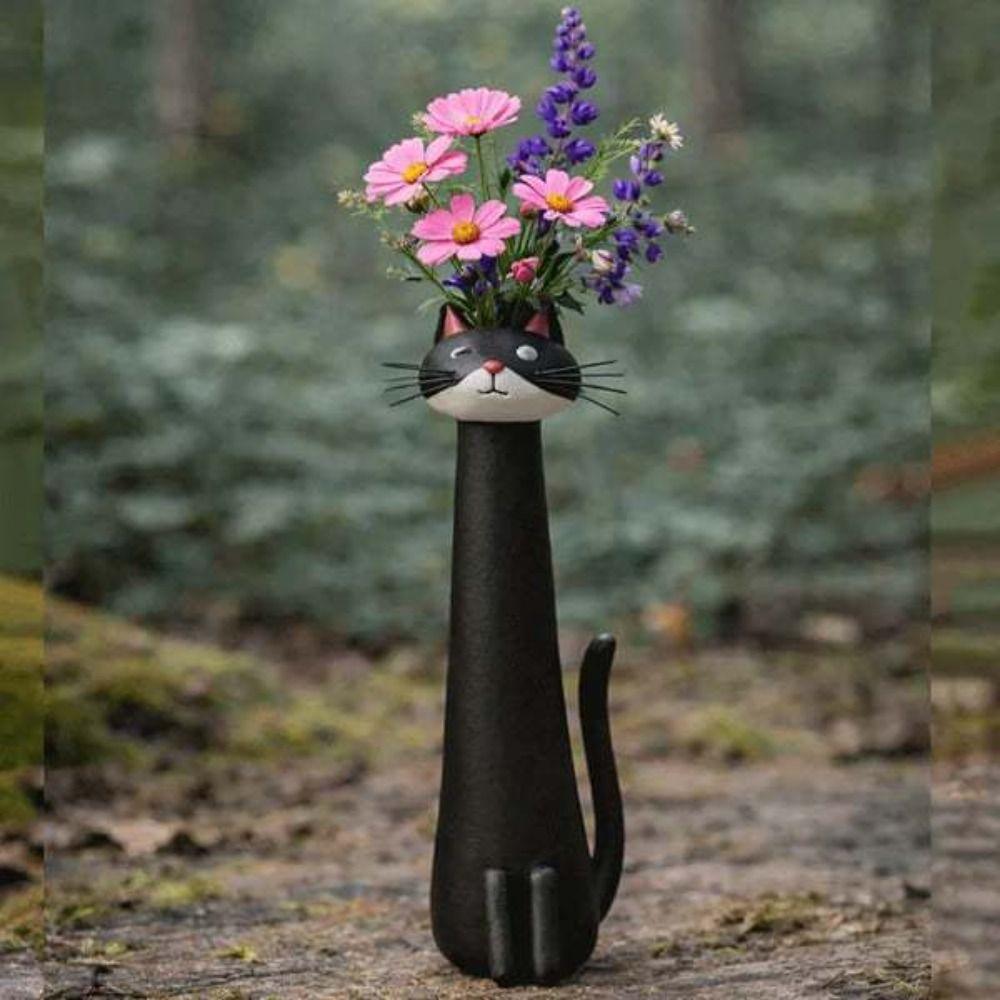 Handcrafted Cat Shaped Flower Planter Quirky Resin Cat Flower Holder  Garden Decor