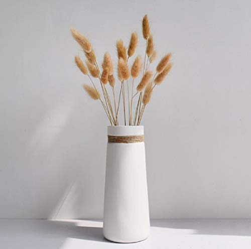 White Ceramic Flower Vase, Nordic Japanese Antique Style, Large (White-Soy-masheng)