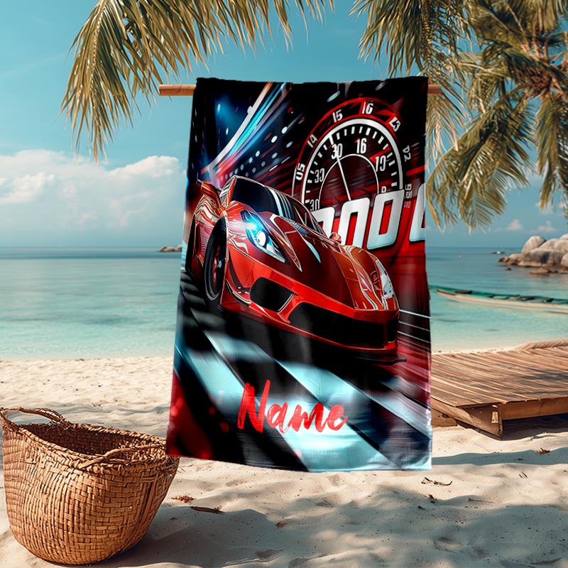 Custom Name Ultra-Soft Beach Towel with Racing Theme,Ideal for Pool - Camping, Diving - Perfect Travel Essential, Vibrant Beach Towel.