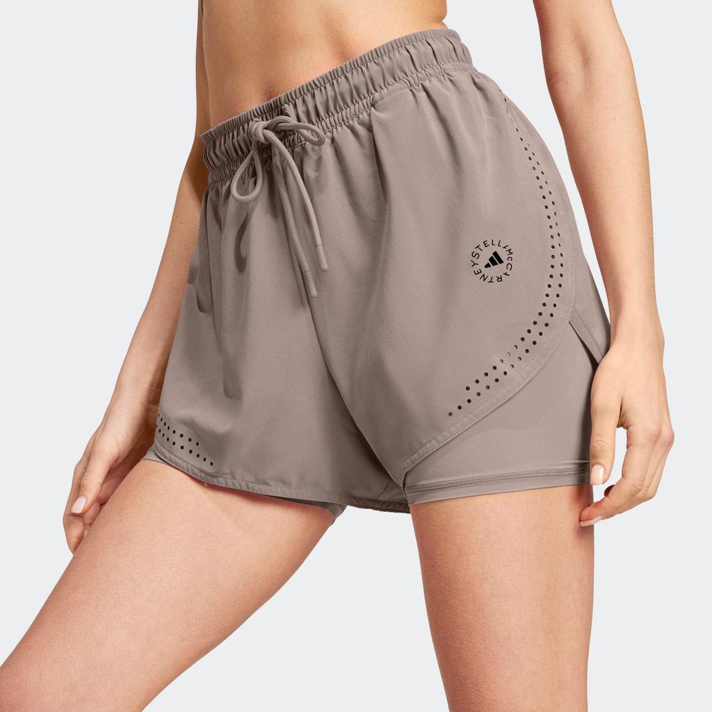 Adidas Truepurpose 2-In-1 Shorts Solid Color Logo Print Quick-Dry Fitness Sports Shorts Women Shorts Earth-Brown Gray IT8224