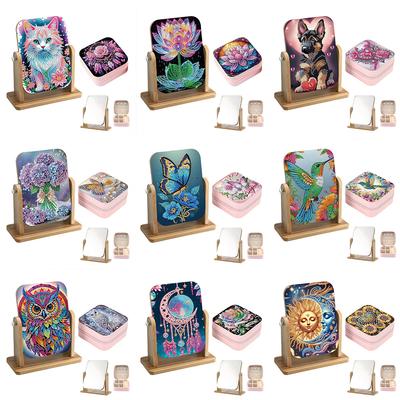 DIY Diamond Painting Wooden Makeup Mirror with Diamond Painting Jewelry Storage Box for Home Decoration Unique Handicraft Gift