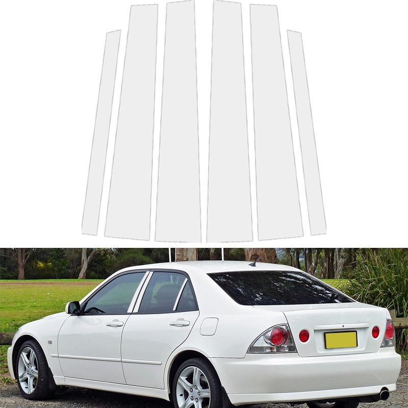6Pcs Silver Car Door Window Column BC Pillar Post Cover Trim PC Material Sticker Fit For Lexus IS 1999-2005
