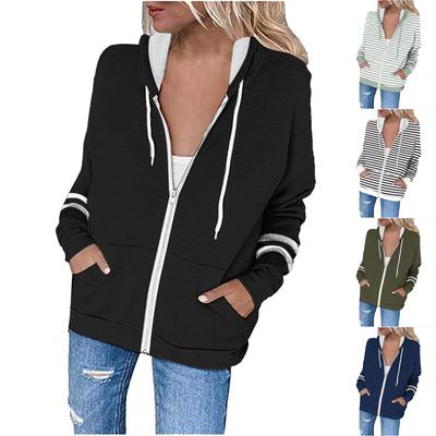 קפוצ'ונים בצבע אחיד אופנתי מזדמן לנשים עם שרוולים ארוכים עם רוכסן מעיל עם כיס