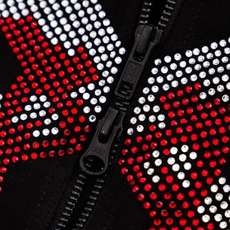 Strassbedruckter Hoodie Y2K Kleidung Herren Full Zip Langarm Kapuzenmantel Streetwear Gothic Hip Hop Diamant Damen Sweatshirt