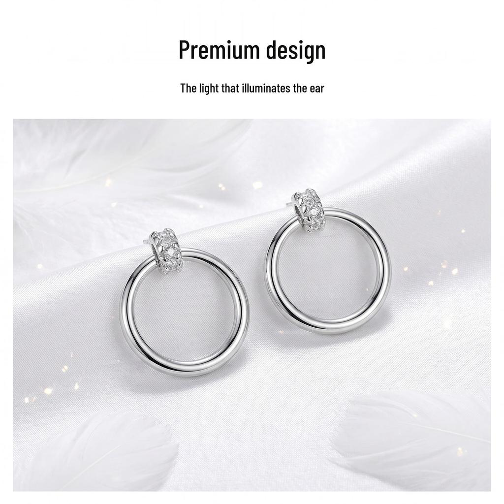 Minimalist Double Circle Rhinestone Copper Stud Earrings - Eye-catching for Work & Dates