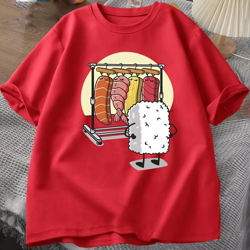 Sushi Garderob T-shirt Dam Herr Rolig Högkvalitativ T-shirt Bomull Grafiska T-shirts Lös Kortärmad Tryckt T-shirt Herr Toppar