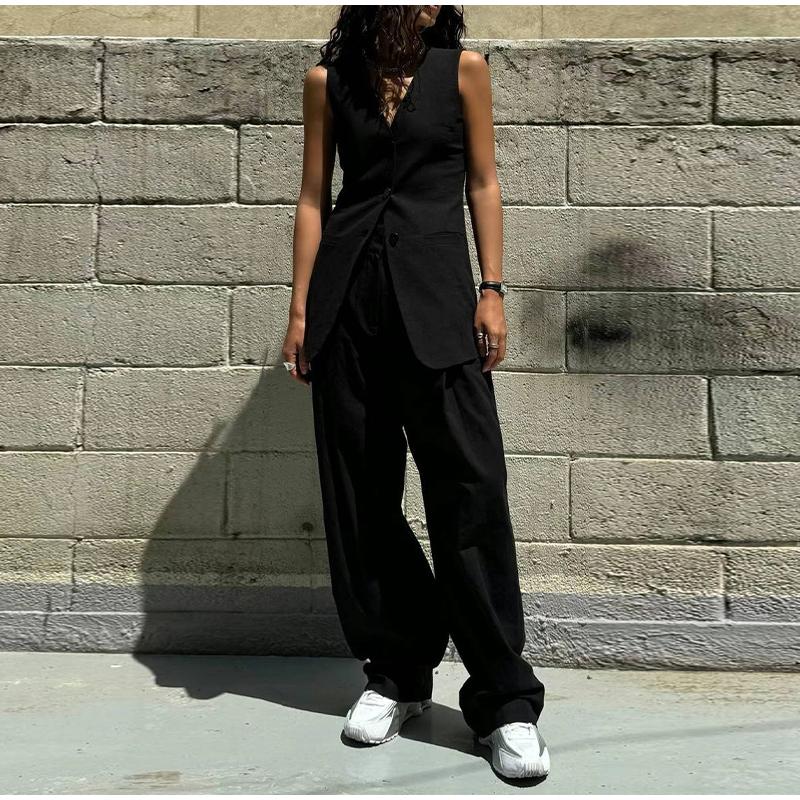 Fashion Women's Vest Top Trouser Suits Sleeveless V-Neck Straight Pants Lady Set 2025 Spring Summer Elegant 2 Pieces Set Women