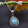 Birnen-Cabochon-natürlicher Larimar-Anhänger-Halskette, massiver 925er-Sterlingsilber-Edelstein-Anhänger mit Kettenschmuck