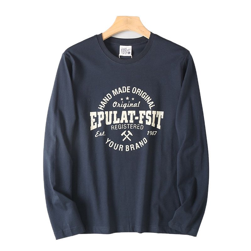 HK Order Cotton Printed Skin-friendly Breathable Long sleeves Shirt Foreign Trade Men's Tail Goods Spring and Autumn round Neck Casual Bottoming Shirt