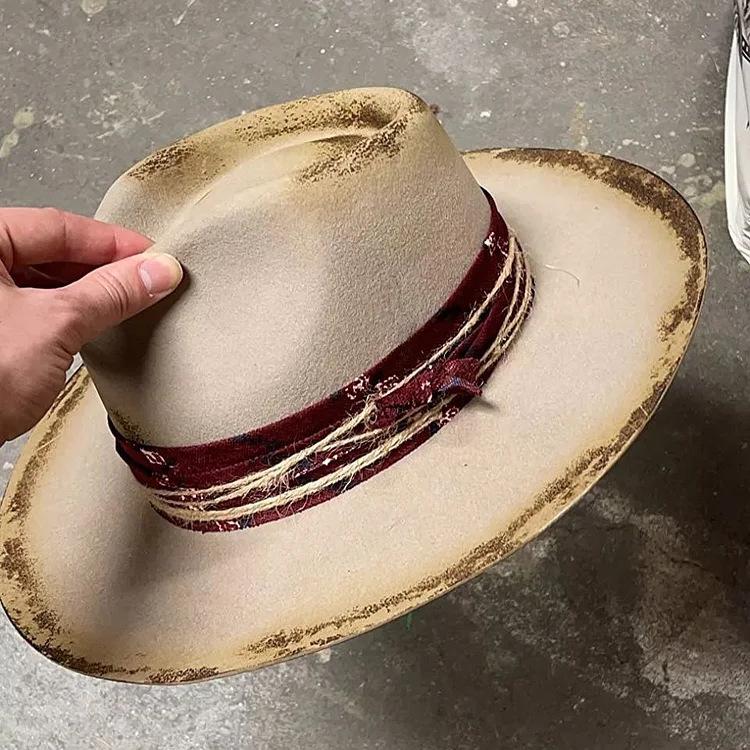 

Burnt Wind Sheep Felt Hat, Teardrop Top Retro Jazz Hat L（58-60cm）