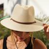 Breathable Paper Straw Panama Hat with Adjustable Chin Strap and Wide Brims Sun Protections for Women Vacation and Trip