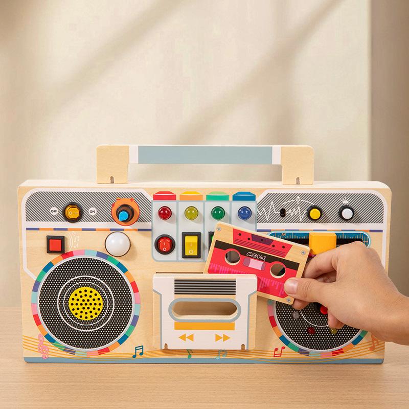 Wood LED light circuit switch simulation radio busy board children's enlightenment early education educational toys