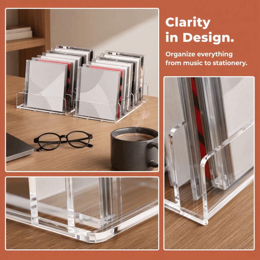 Multi-Slot Design CD Disc Organizer Box 7 Grids Phone Stand Vinyl Record Album Bracket Dormitory