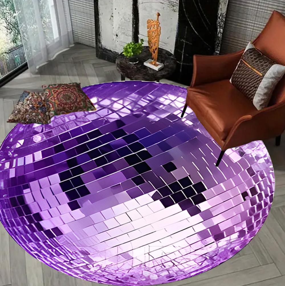 Alfombra Circular Impresa con Bola de Discoteca Felpudo de Fiesta para Puerta Alfombra para Cocina Dormitorio Sala de Estar Alfombra Decorativa para Porche de Entrada