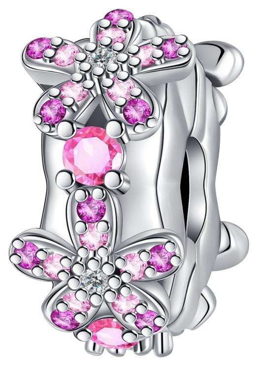 Copper Metal Full Diamond Charm Bead Components Colorful Heart Blooming Rose Round Bead Components Pendant Bead Component Compatible With Authentic