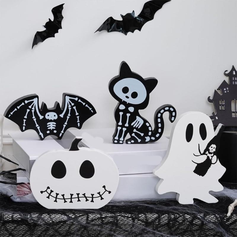 Plastic Halloweens Skull Ornaments Set Of 4 Shatterproofs Indoor Outdoor Decorative Accent