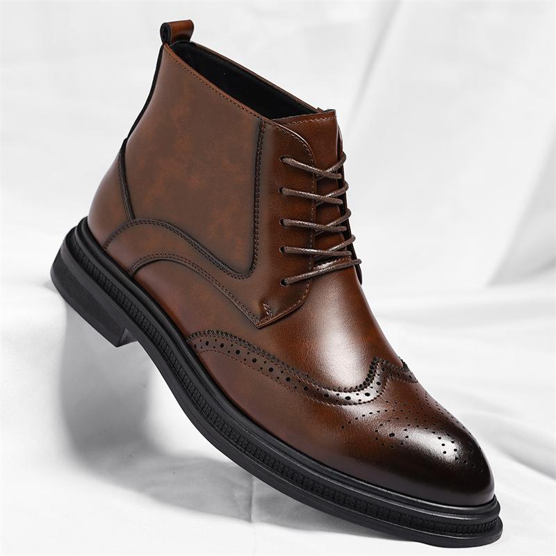 Autumn Winter New Designer Big Size Brogue Chelsea Boots for Men Fashion Lace Leather Shoes Male Solid Color Ankle Boots Man