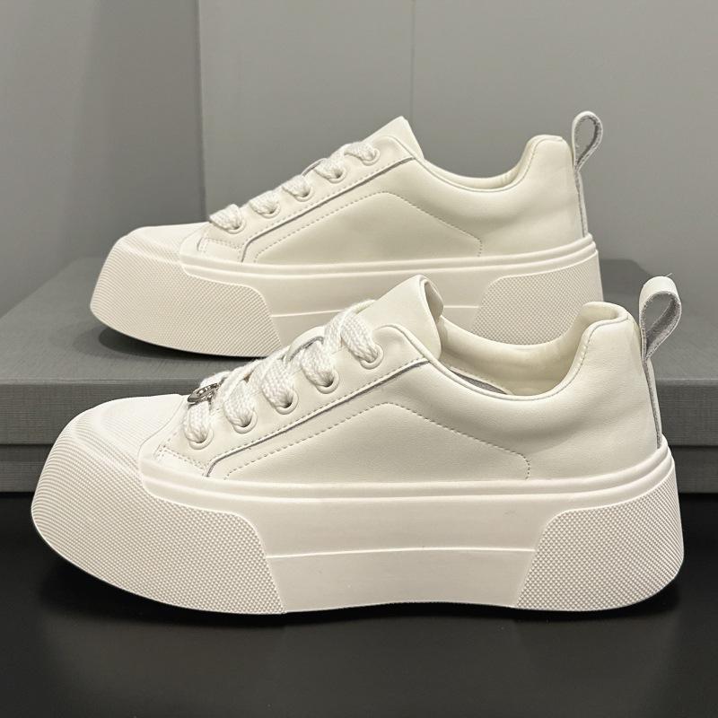Campus Style Spring New Versatile Thick-soled Trendy Casual Women's Shoes Fashion Shallow Mouth Lace-up White Shoes Trendy