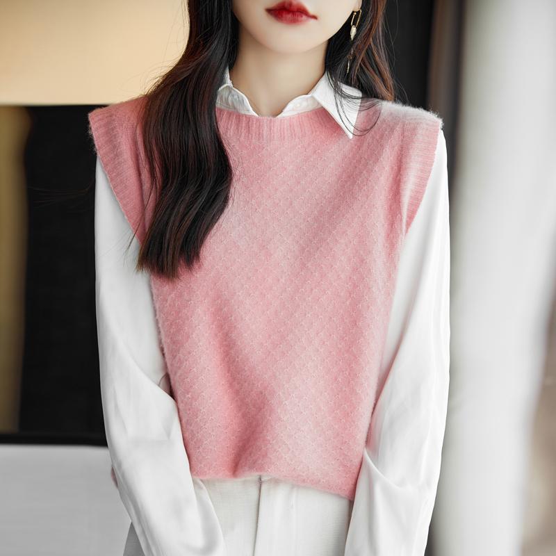 

Женский кашемировый жилет Qinghe кашемир 30% кашемир 70% шерсть женский осенне-зимний кашемировый жилет мягкий и теплый M розовый