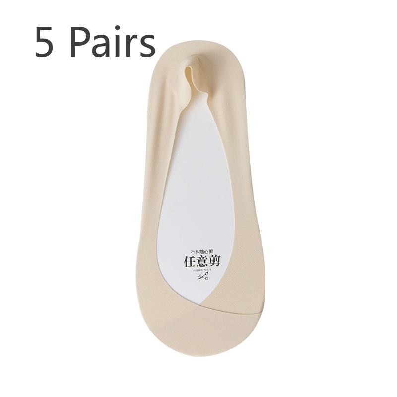 5 Paar Eis Seide Bootssocken Damen Sommer Dünne Rutschfeste Fersen Socken Socken Flacher Ausschnitt Unsichtbare Socken
