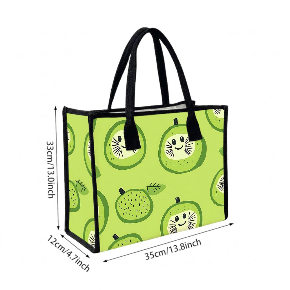 Cute Kiwi Print Canvas Tote Bag Lightweight Reusable Shopping Handbag
