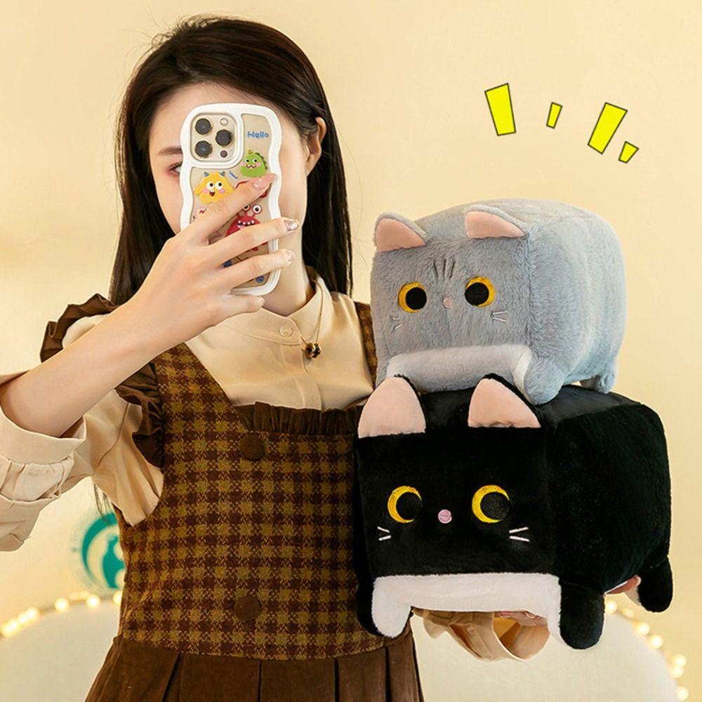Soft Cushion Square Cat Plush Toy Stuffed Animal Kitten Plush Doll Office Nap Pillow
