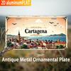 2D Flat, 1pc Vintage Industrial Metal Aluminum Sign 6x12 Inch - Wall Art with Scenic Cartagena Cityscape, Birds & Clouds