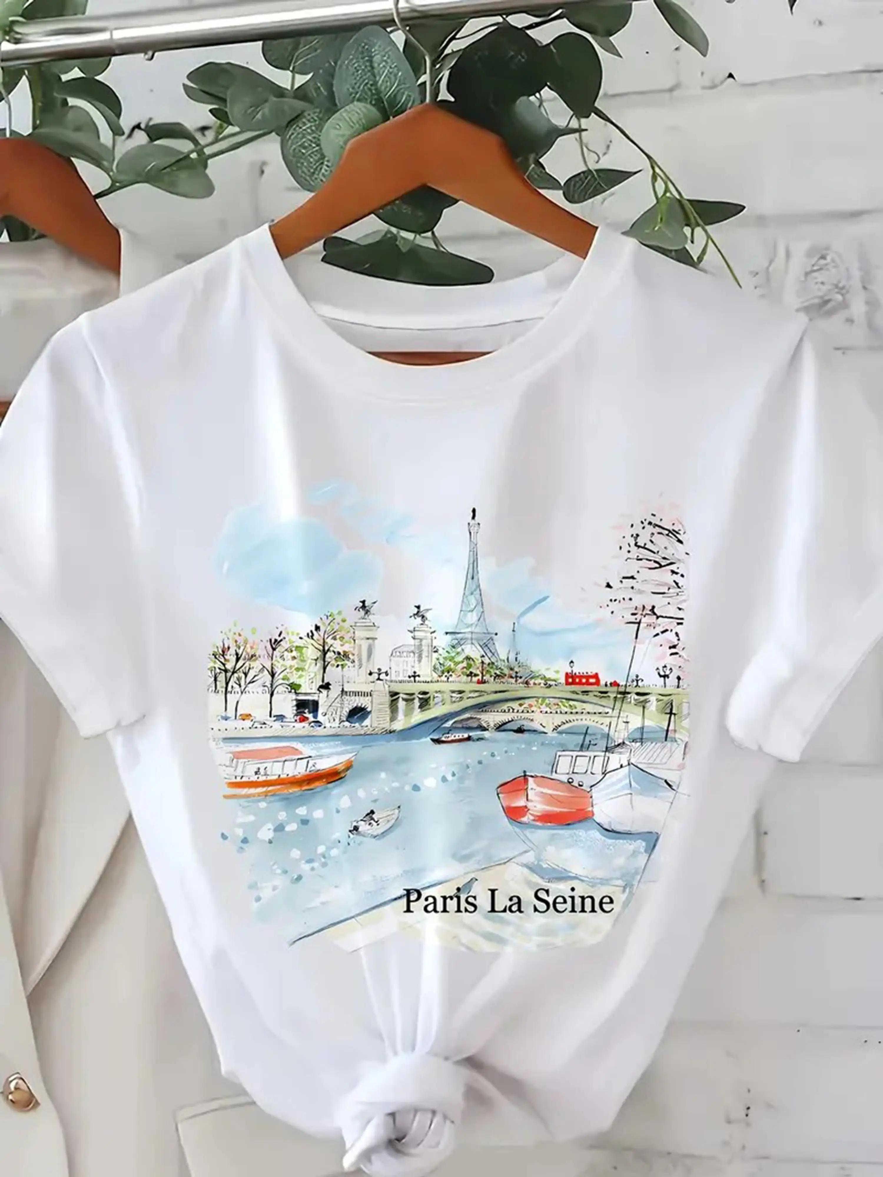 

Urban Style Printed T-Shirt Must-Have Round Neck Short Sleeved Top for Spring And Summer Fashionable for Women 3XL