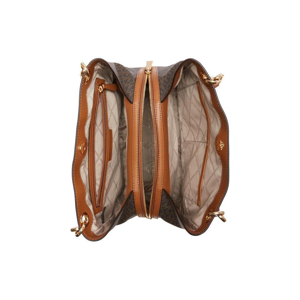 Michael Kors Mk Kensington Pleated Zipper Faux Leather Shoulder Bag Women Shoulder Bag Dark-Brown 30F3G8KT7B-252