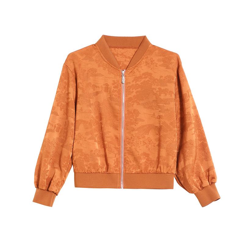 Spring New High-end Casual Loose Outer Wear Jacquard Jacket Black Versatile Stand-up Collar Mother Top Women