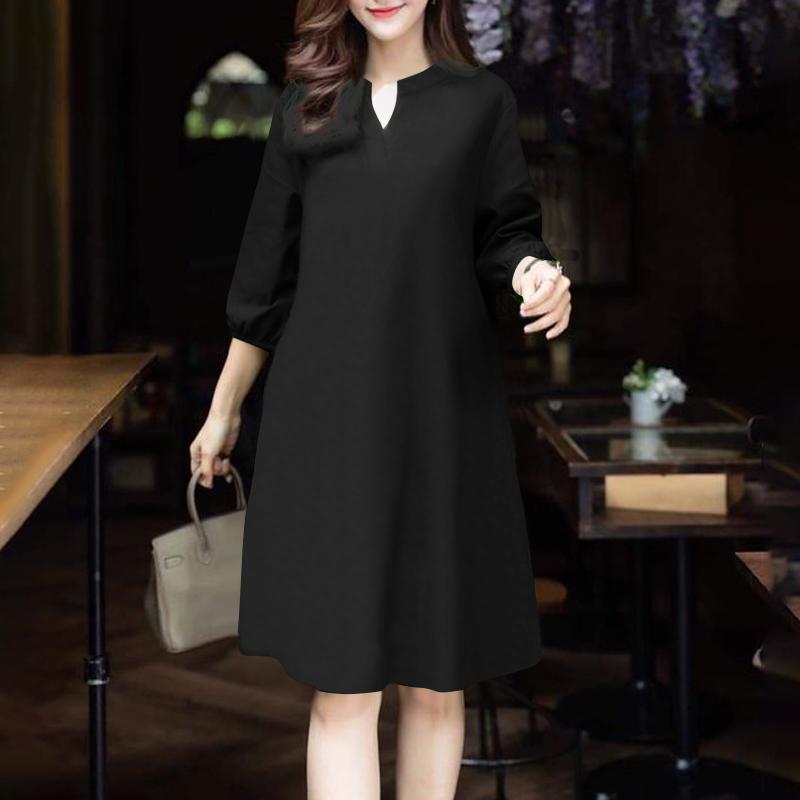 

ZANZEA Женское повседневное платье с V-образным вырезом, свободного кроя, с рукавом 3/4 3XL